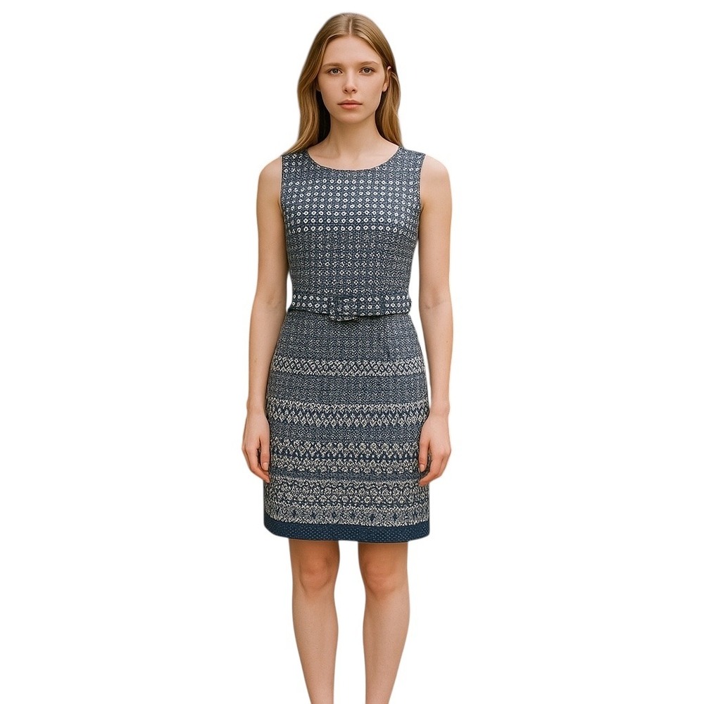 I Le New York Belted‎ Dress Navy & White Size 16 Chain Print Career Work Wear